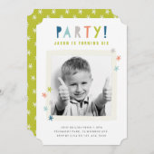 かわいいカラフル星 |男の子の誕生日パーティー 招待状 (正面/裏面)