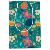 かわいいカラフル春の花パターン2 ミディアムペーパーバッグ (正面)