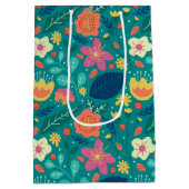 かわいいカラフル春の花パターン2 ミディアムペーパーバッグ (裏面)