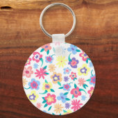 かわいいカラフル春の花パターン キーホルダー (正面)