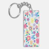 かわいいカラフル春の花パターン キーホルダー (正面左)