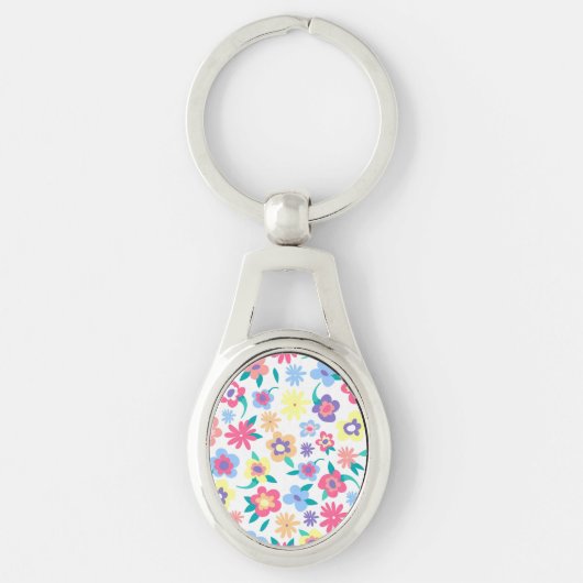 かわいいカラフル春の花パターン キーホルダー (正面)