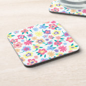 かわいいカラフル春の花パターン コースター (左側)