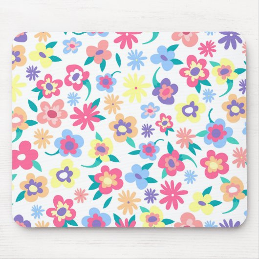 かわいいカラフル春の花パターン マウスパッド (正面)