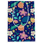 かわいいカラフル春の花パターン ミディアムペーパーバッグ (正面)