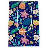 かわいいカラフル春の花パターン ミディアムペーパーバッグ (裏面)