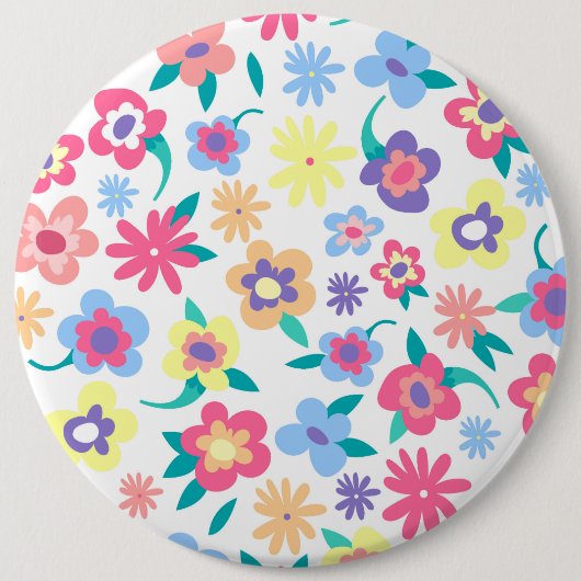 かわいいカラフル春の花パターン 缶バッジ (正面)