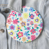 かわいいカラフル春の花パターン 缶バッジ (インサイチュ)