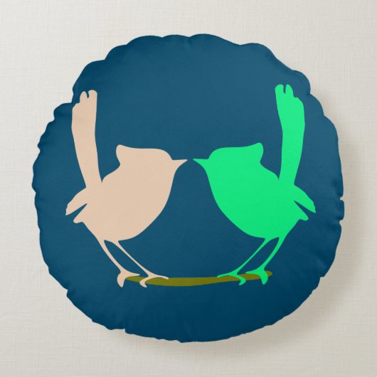 かわいいカラフル春の鳥のパーティー ラウンドクッション (正面)