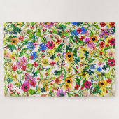 かわいいカラフル春フローラの花 ジグソーパズル (横)