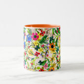 かわいいカラフル春フローラ花 ツートーンマグカップ (中央)
