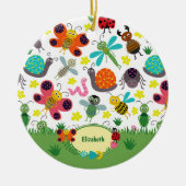 かわいいカラフル春虫キッズクリスマス セラミックオーナメント (正面)