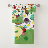 かわいいカラフル春虫パターン子供バスルーム バスタオルセット (インサイチュ)