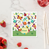 かわいいカラフル春虫パターン子供パーティー スタンダードカクテルナプキン (インサイチュ)