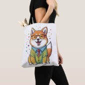 かわいいカラフル柴犬ヒップスター1 トートバッグ (クローズアップ)