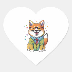 かわいいカラフル柴犬ヒップスター1 ハートシール