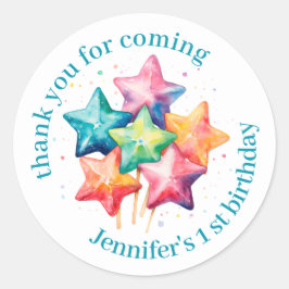 かわいいカラフル棒つきキャンデー誕生日ありがとう ラウンドシール