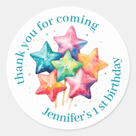 かわいいカラフル棒つきキャンデー誕生日ありがとう ラウンドシール (正面)