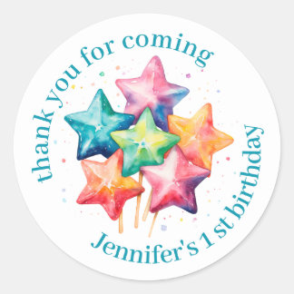 かわいいカラフル棒つきキャンデー誕生日ありがとう ラウンドシール