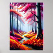 かわいいカラフル森フローラ風景イラストレーション ポスター (正面)