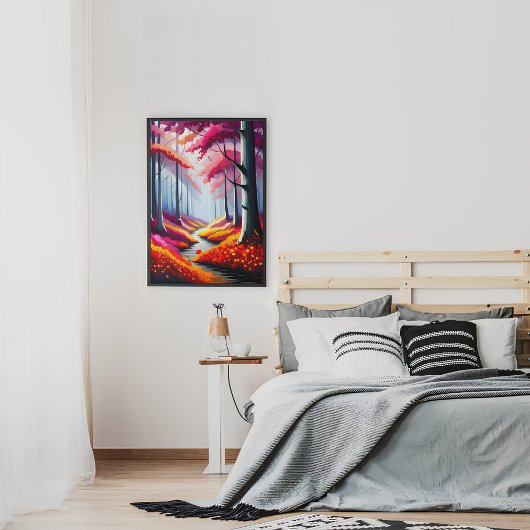 かわいいカラフル森フローラ風景イラストレーション ポスター