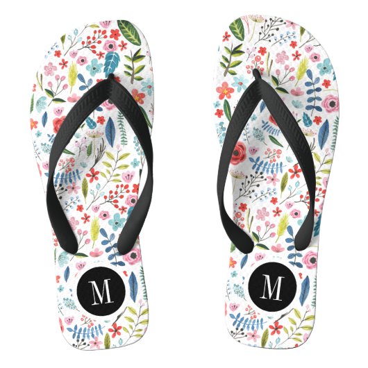 かわいいカラフル植物の葉と花の模様 ビーチサンダル (フットベッド)