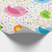 かわいいカラフル歌の鳥と音楽ノートのパターン ラッピングペーパー (角)