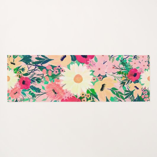 かわいいカラフル水彩フローラピンクデザイン ヨガマット (裏面(横))