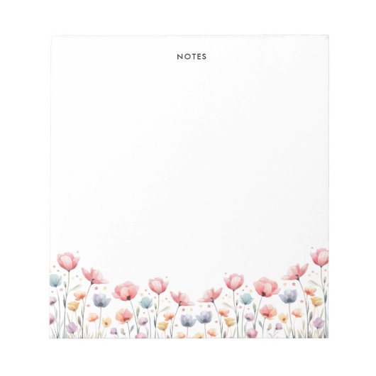 かわいいカラフル水彩春開花フローラ ノートパッド (正面)