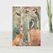 かわいいカラフル水彩木版画空白の動物 カード (裏面)