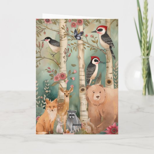 かわいいカラフル水彩木版画空白の動物 カード (裏面)