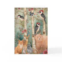 かわいいカラフル水彩木版画空白の動物