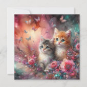 かわいいカラフル水彩猫たち花バレンタイン シーズンカード (正面)