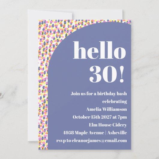 かわいいカラフル水彩画ドット30th誕生日パーティー 招待状 (正面)