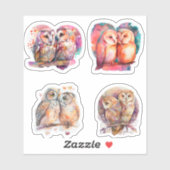 かわいいカラフル水彩画ラブフクロウのステッカー シール (シート)