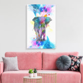 かわいいカラフル水彩色（ばちゃばちゃ）跳ねるゾウ キャンバスプリント (インサイチュ (リビング))
