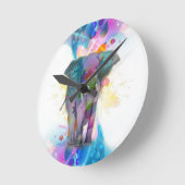 かわいいカラフル水彩色(ばちゃばちゃ)跳ねるゾウ ラウンド壁時計 (傾斜)
