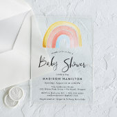 かわいいカラフル水彩虹の赤ちゃんシャワー アクリル招待状