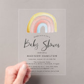 かわいいカラフル水彩虹の赤ちゃんシャワー アクリル招待状 (インサイチュ (ポータブル))