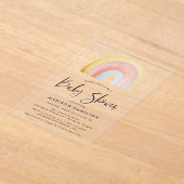 かわいいカラフル水彩虹の赤ちゃんシャワー アクリル招待状 (レイダウン)