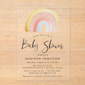 かわいいカラフル水彩虹の赤ちゃんシャワー アクリル招待状 (正面)