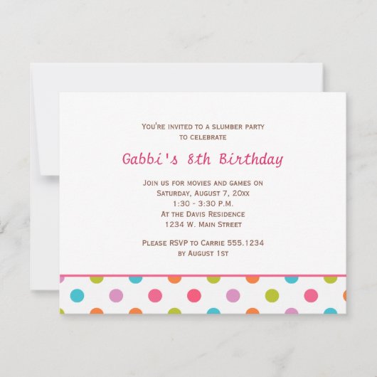 かわいいカラフル水玉模様誕生会 招待状 (正面)