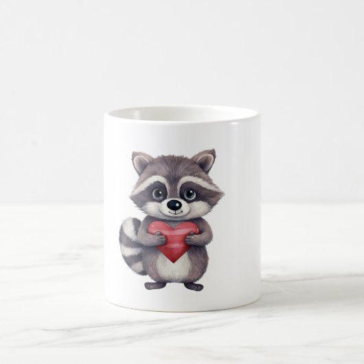 かわいいカラフル水色のハート入りアライグマ コーヒーマグカップ (中央)