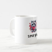 かわいいカラフル水色のハート入りアライグマ コーヒーマグカップ (正面左)