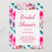 かわいいカラフル水色の花ブライダルシャワー 招待状 (正面/裏面)