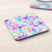 かわいいカラフル水色の花 コースター (左側)