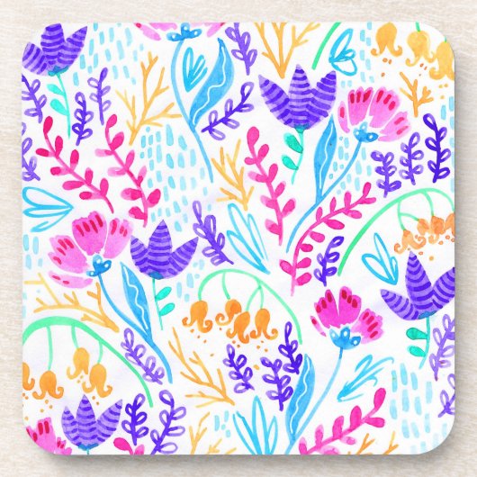 かわいいカラフル水色の花 コースター (正面)