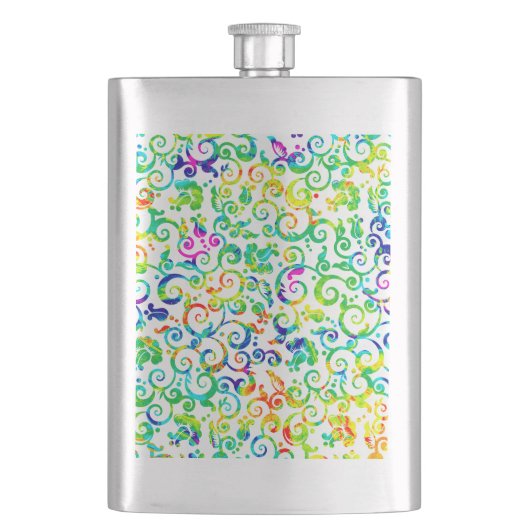 かわいいカラフル水色の花 フラスク (正面)