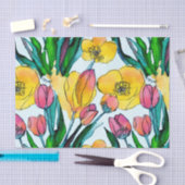 かわいいカラフル水色チューリップガーデン誕生日 薄葉紙 (クラフト)