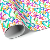 かわいいカラフル水色ハートパターン ラッピングペーパー (ロールコーナー)